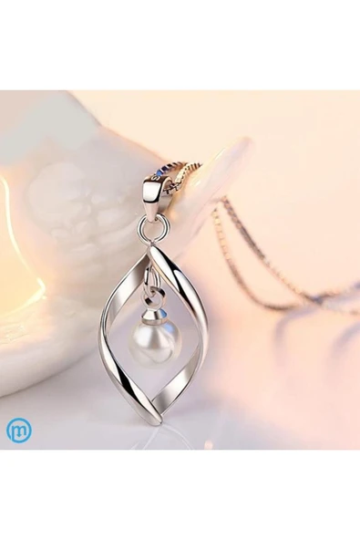 925 Ayar Gümüş Inci Taşlı Özel Tasarım Gümüş Kolye Ve Küpe Seti - Resim 4
