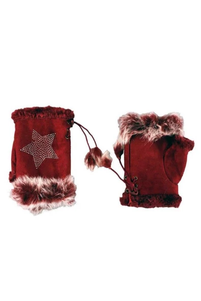 Parmaksız Tasarım Yıldız ve Parıltı Taşlı Kadın Eldiven Ayarlanır - Resim 3