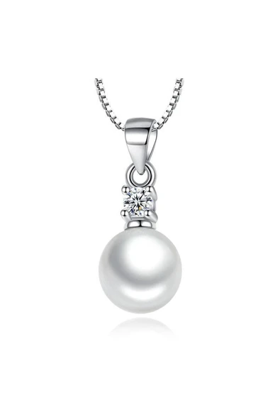 925 Ayar Gümüş Zirkon Taşlı Incili Zincirli Kolye Hediyelik - Resim 2