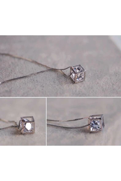 925 Ayar Sevgililer, Anneler Günü Hediyesi Küp Model Kolye Küpe Bilezik Gümüş Takı Seti - Resim 6