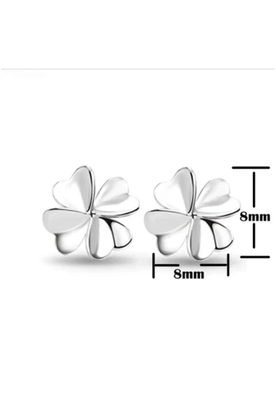 925 Ayar Yonca Tasarımlı Gümüş Küpe Hediyelik - Resim 4