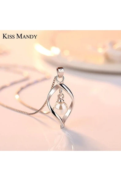 925 Ayar Inci Taşlı Gümüş Kolye Sevgiliye Hediyelik - Resim 3