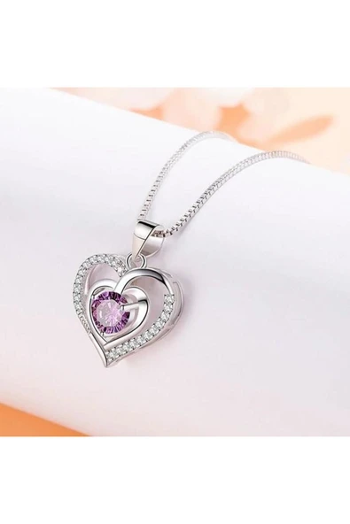 925 Ayar Damgalı Gümüş Kaplama Zirkon Taşlı Kalp Kadın Kolye ürün görseli 1