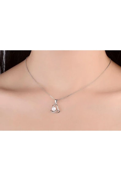 925 Ayar Gümüş Inci Taşlı Çan Figürlü Gümüş Kolye - Resim 6