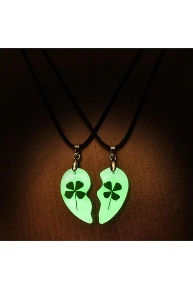 Sevgililer Için Karanlıkta Parlayan Fosforlu Yonca Kalp Kolye Sevgililer Günü Hediyesi ürün görseli 1