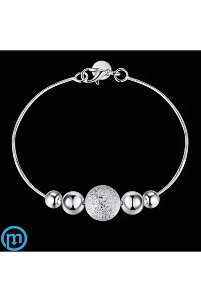 Top Desenli 925 Ayar Gümüş Kadın Bileklik - Resim 4