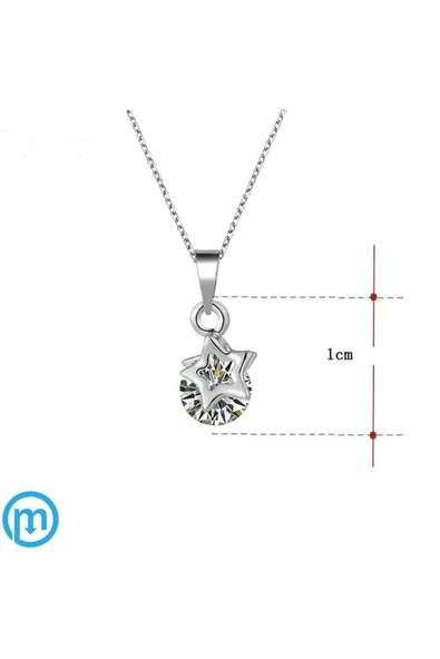 925 Ayar Yıldız Figürlü Zincirli Taşlı Gümüş Kolye Hediyelik - Resim 3