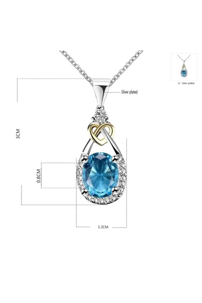 14k Ayar Gold Altın Kaplama 925 Ayar Gümüş Su Damlası Avusturya Kristali Kadın Mavi Kolye - Resim 2