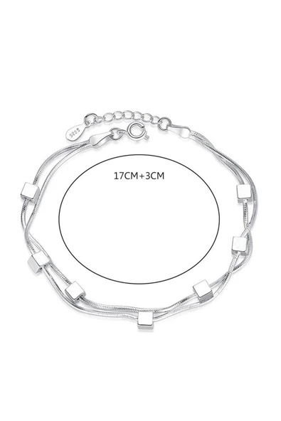 925 Ayar Kare Figürlü Kadın Gümüş Bileklik Sevgiliye Hediye - Resim 3