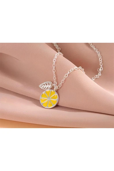 Limon Figürlü 925 Ayar Gümüş Kadın Kolye Sevgiliye Hediye Trend - Resim 8