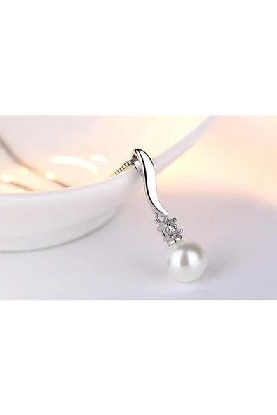 925 Ayar Inci Taşlı Gümüş Kadın Kolye Hediyelik - Resim 6