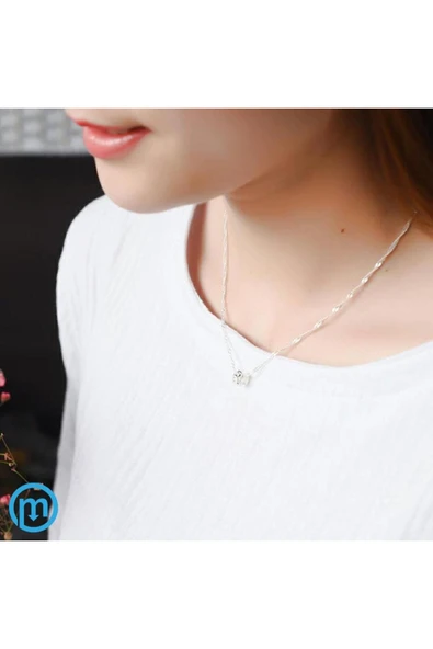 925 Ayar Gümüş Zincirli Boncuk Kolye - Resim 3