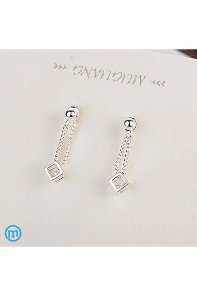 925 Ayar Gümüş Özel Tasarım Küp İçi Taşlı Küpe - Resim 3