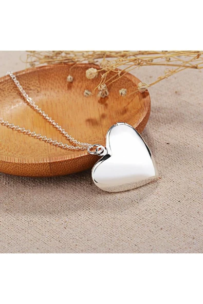 Fotoğraf Çerçeveli Kalp Kolye Gümüş Renk Hediyelik - Resim 2