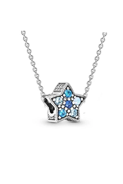 Parlak Yıldız Taşlı Gümüş Kaplama Charm Kolye ürün görseli 1