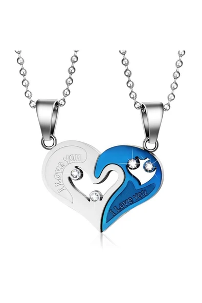 Sevgililer Için Paslanmaz Titanyum Seni Seviyorum Kolye - Mavi ürün görseli 1