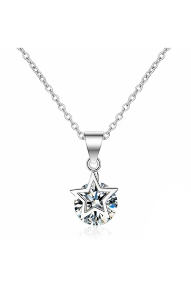 925 Ayar Yıldız Figürlü Zincirli Taşlı Gümüş Kolye Hediyelik ürün görseli 1