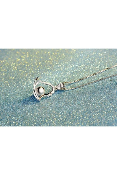 925 Ayar Gümüş Inci Taşlı Çan Figürlü Gümüş Kolye - Resim 5
