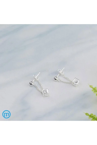 925 Ayar Gümüş Özel Tasarım Küp İçi Taşlı Küpe - Resim 7