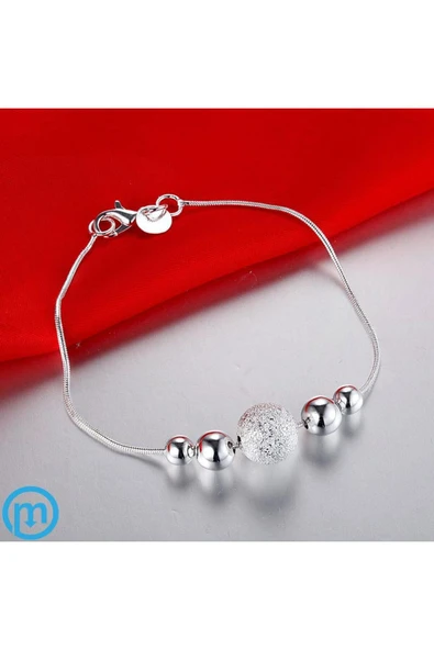 Top Desenli 925 Ayar Gümüş Kadın Bileklik - Resim 2