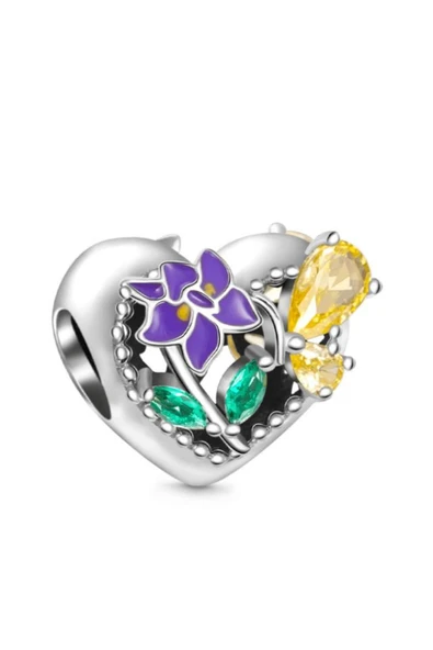 925 Ayar Gümüş Çiçek Içi Boş Kalp Bileklik Uyumlu Charm ürün görseli 1