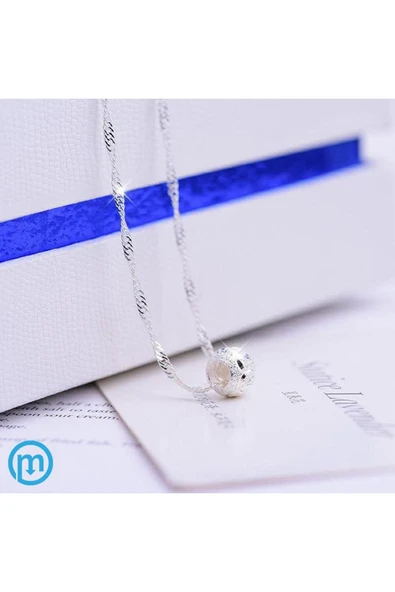 925 Ayar Gümüş Zincirli Boncuk Kolye - Resim 2