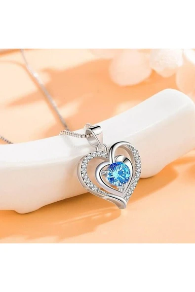 925 Ayar Damgalı Gümüş Kaplama Zirkon Taşlı Kalp Kadın Kolye - Resim 2