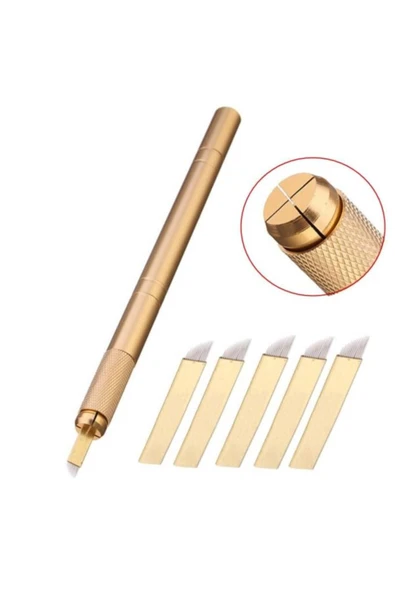 Microblading Kalemi Manuel Kalıcı Kaç Dudak Makyaj Gold Kalemi + 5 Adet 12 Pin Iğne ürün görseli 1
