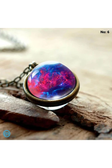 Çift Taraflı Unisex Bay  Galaksi Cam Küre Kolye-No 6 ürün görseli 1