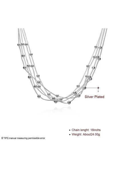 925 Damgalı Gümüş Kaplama Boncuklu Zincir Kolye - Resim 3