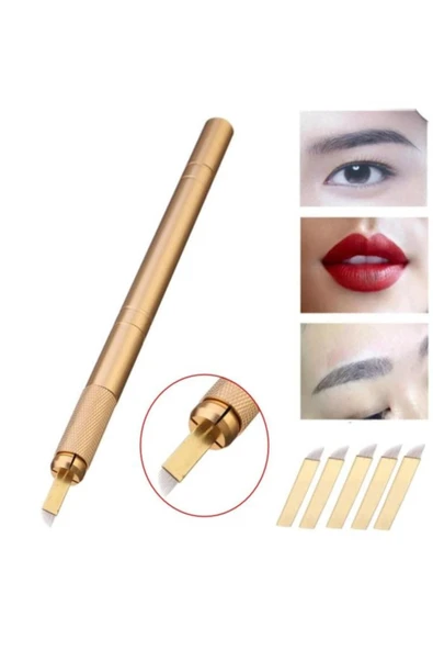 Microblading Kalemi Manuel Kalıcı Kaç Dudak Makyaj Gold Kalemi + 5 Adet 12 Pin Iğne - Resim 5