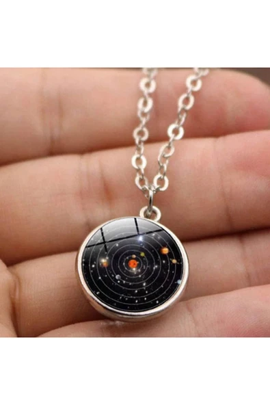 Çift Taraflı Unisex Bay Galaksi Cam Küre Kolye-gümüş Renk - Resim 4