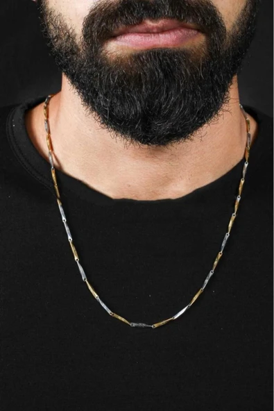 Labirent Desenli Üçgen Model Zincir Erkek Pazlanmaz Çelik Kolye - Resim 2