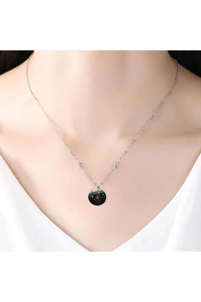 Çift Taraflı Unisex Bay Galaksi Cam Küre Kolye-gümüş Renk - Resim 2