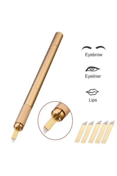 Microblading Kalemi Manuel Kalıcı Kaç Dudak Makyaj Gold Kalemi + 5 Adet 12 Pin Iğne - Resim 2