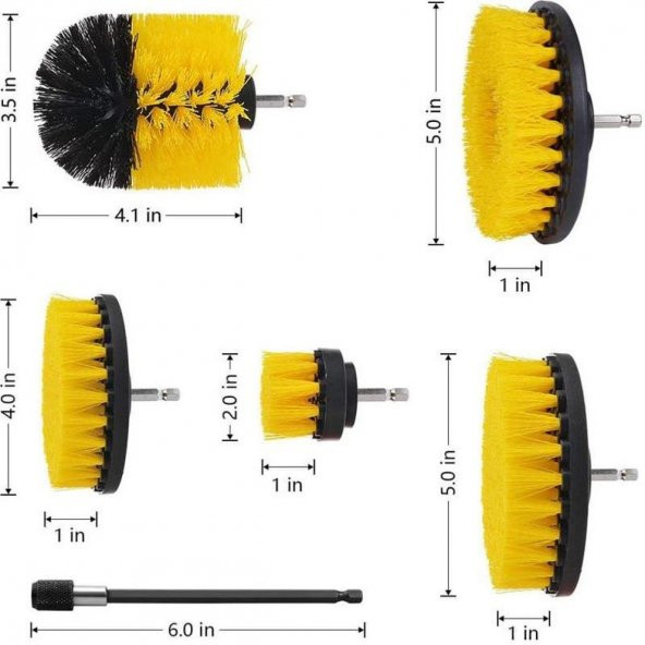 Matkap Uyumlu Uzatma Aparatlı Temizleme Fırça Seti 6 Parça S/S - 4
