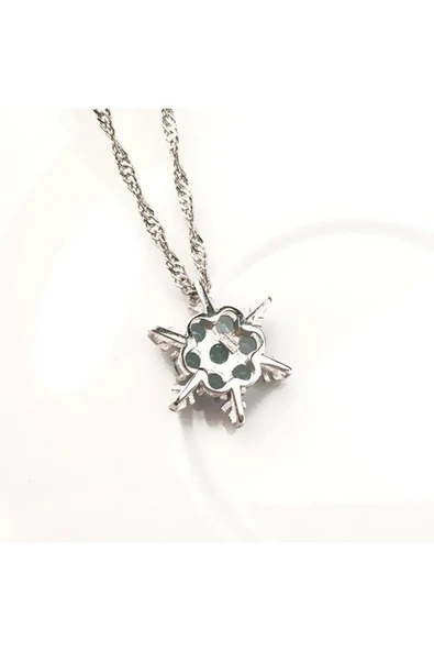 Kar Tanesi Kristal Taşlı Kolye-a.mavi - Resim 3