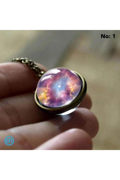 Çift Taraflı Unisex Bay  Galaksi Cam Küre Kolye-No 1 - Resim 2