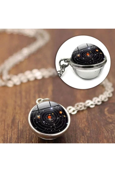 Çift Taraflı Unisex Bay Galaksi Cam Küre Kolye-gümüş Renk - Resim 3