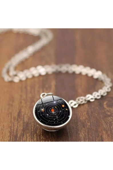 Çift Taraflı Unisex Bay Galaksi Cam Küre Kolye-gümüş Renk ürün görseli 1