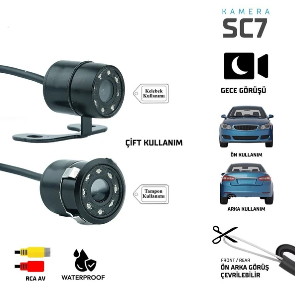 Sentinel SC7 Araç Ön/Arka Görüş Kamerası – Gece Görüşlü, Çift Montaj Seçenekli ürün görseli 1