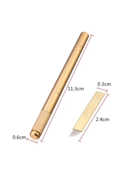 Microblading Kalemi Manuel Kalıcı Kaç Dudak Makyaj Gold Kalemi + 5 Adet 12 Pin Iğne - Resim 4