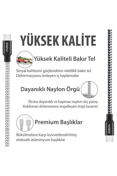 Auris Samsung Android Micro USB Data Destekli Hızlı Şarj Kablosu - Resim 4