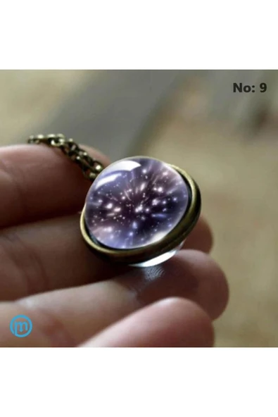 Çift Taraflı Unisex Bay Bayan Galaksi Cam Küre Kolye-no 9 - Resim 2