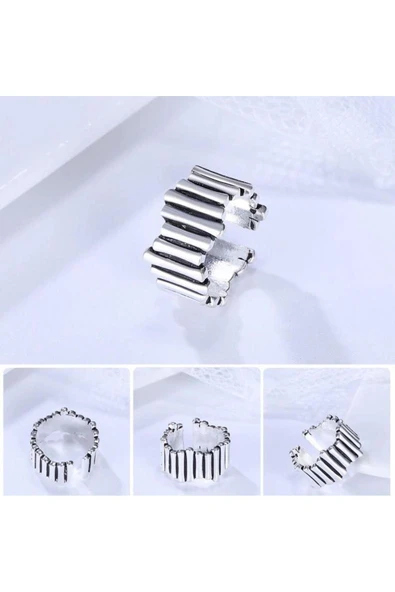 925 Ayar Gümüş Boyutlanabilir Kadın Yüzük - Resim 4