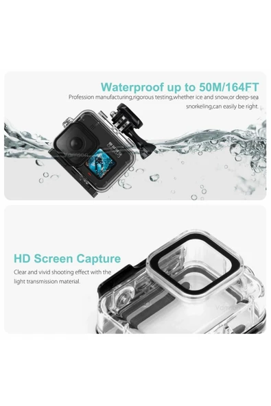Gopro Hero 12 11 10 9 Için 60m Sualtı Su Geçirmez Kılıf Muhafaza Housing Ve Lens Filtresi - Resim 4