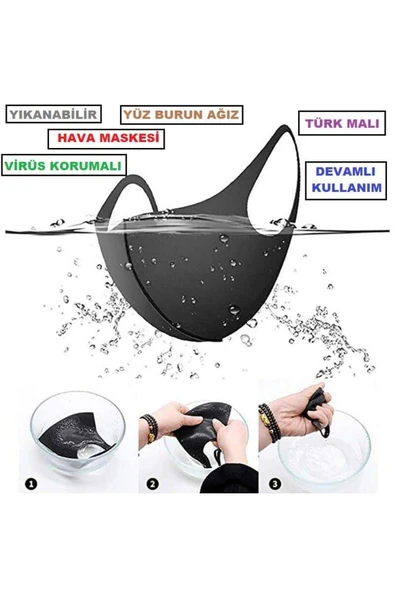 Filtre Nano Teknoloji Siyah Kalın Kumaş Yıkanabilir Yüs Virüs Maskesi - Resim 8