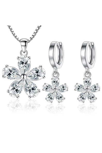 925 Ayar Kristal Taşlı Çiçek Tasarım Gümüş Kolye Küpe Seti ürün görseli 1