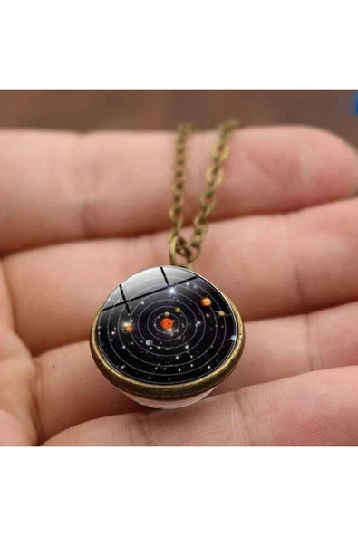 Çift Taraflı Unisex Bay Galaksi Cam Küre Kolye-bronz ürün görseli 1
