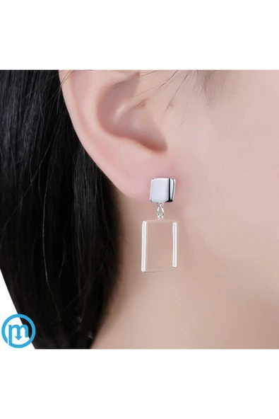 Kare Kadın Saplamalı Küpe- Gümüş Renk - Resim 2